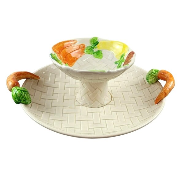 Fitz and Floyd Vintage Serving Plate with Detachable Bowl Vegetable Dish JH1570 - Picture 1 of 10
